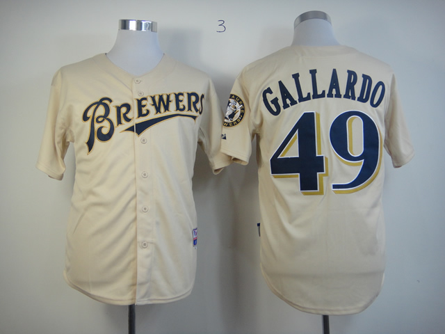 Men Milwaukee Brewers #49 Gallardo Cream MLB Jerseys->milwaukee brewers->MLB Jersey